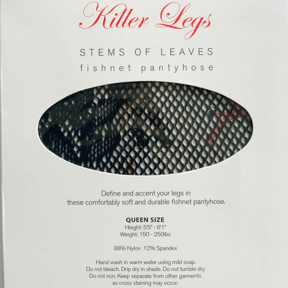 Killer Legs Leaf Design Fishnet Tights Black Queen Size NWT